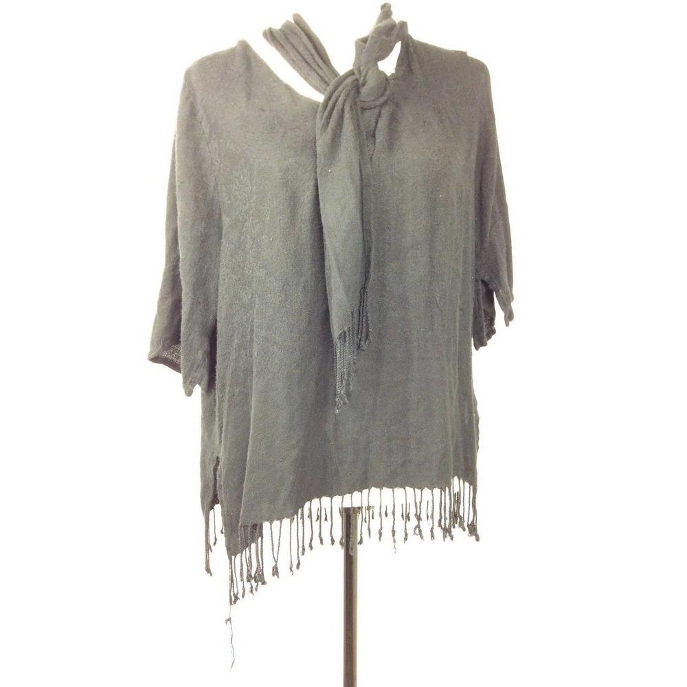 Mieko Mintz‎ new york women's black scarf fringe sweater one size